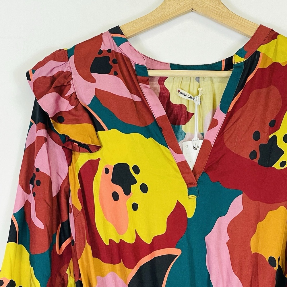 NEW Marine Layer Women Medium Elise Dress Exploded Floral Ruffle Tiered Bold - Picture 2 of 8